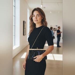 Vintage Lumured - Elegant Black Sequin Clutch Bag